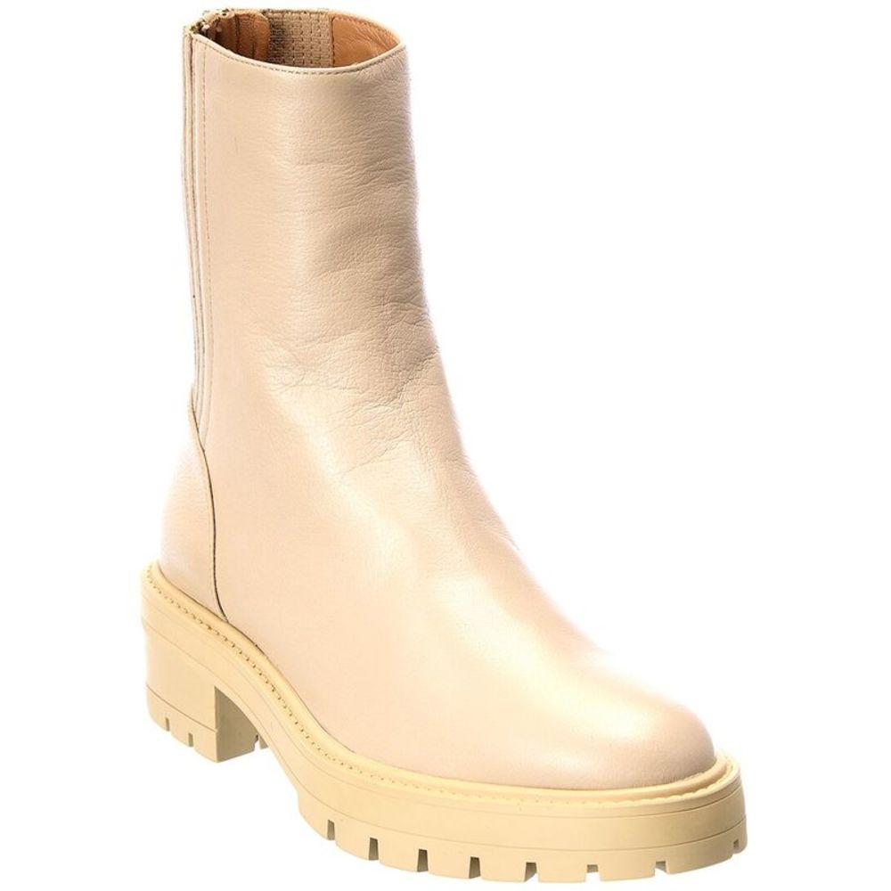 Aquazzura Saint Honore Leather Combat Bootie, Brown